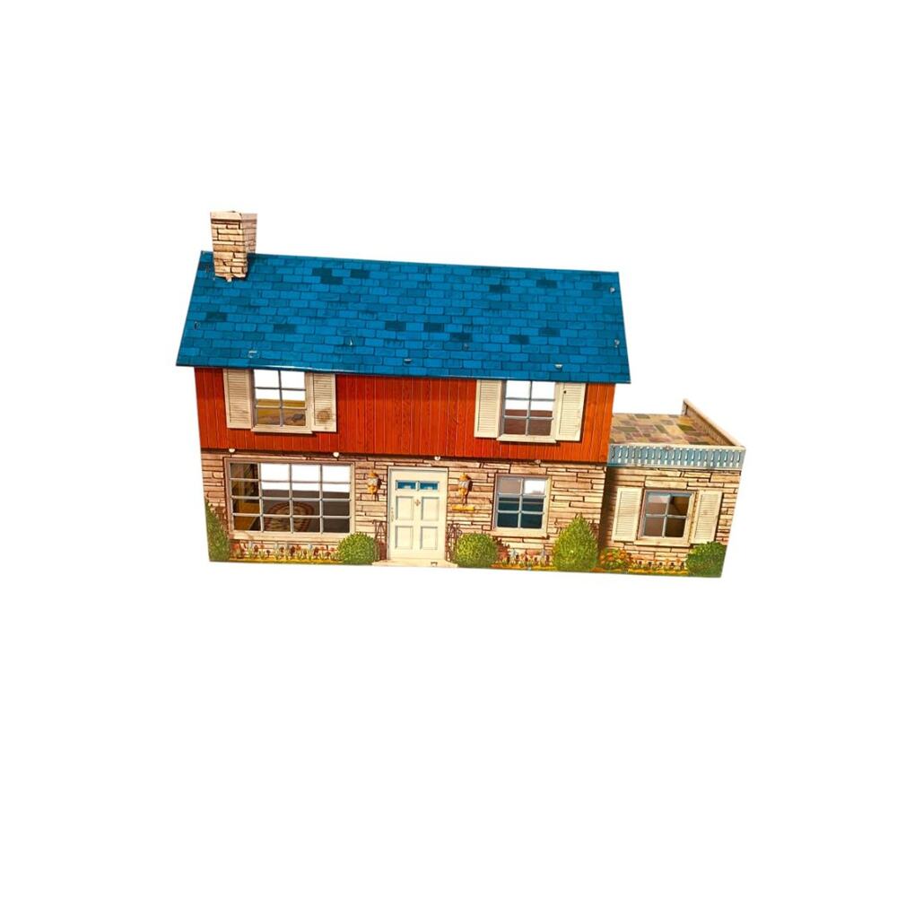 1950s Marx Tin Lithograph Doll House Colonial Style 2 Story Balcony